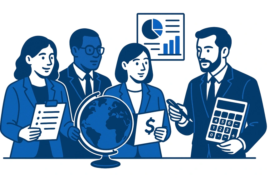 Modern global tax consulting team illustration
